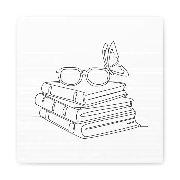 Books and Butterfly One Line Art Canvas Print