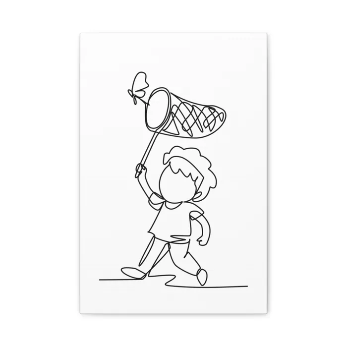 Boy and Butterfly One Line Art Canvas Print