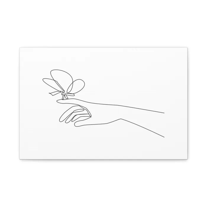 Butterfly on a Hand One Line Art Canvas Print
