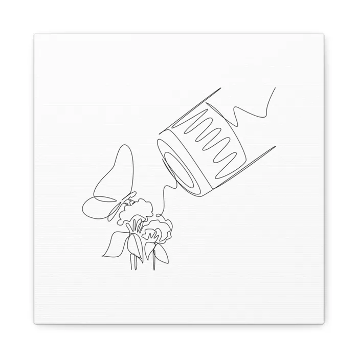Camera and Butterfly One Line Art Canvas Print