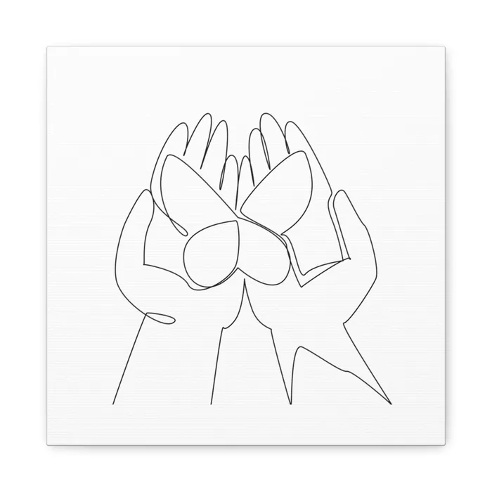 Cupped Hands Butterfly One Line Art Canvas Print