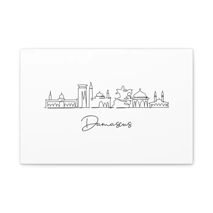 Damascus drawn in one continuous line. Damascus Skyline Canvas Print