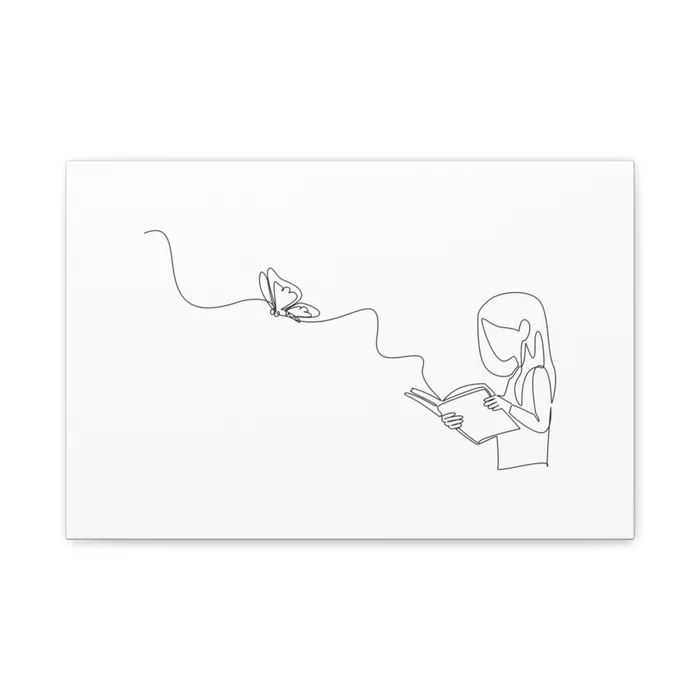 Girl Reading One Line Art Canvas Print