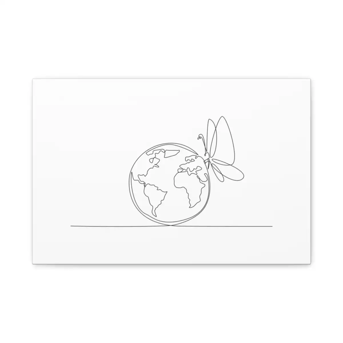 Globe and Butterfly One Line Art Canvas Print