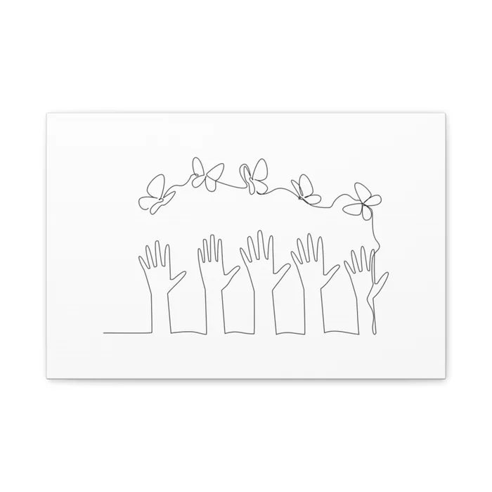 Hands and Butterflies One Line Art Canvas Print