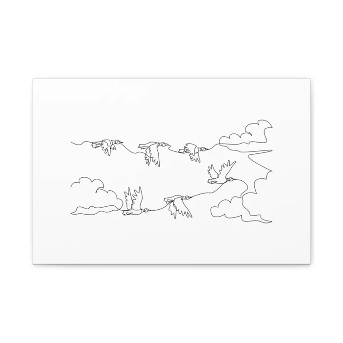 Mallards in Formation One Line Art Canvas Print