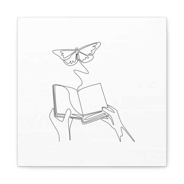 Open Book Butterfly One Line Art Canvas Print