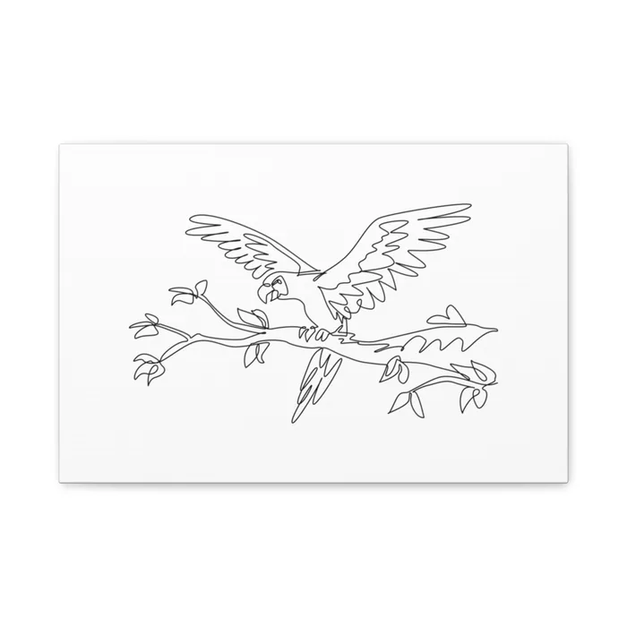 Parrot Over a Branch One Line Art Canvas Print