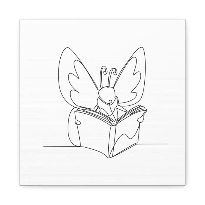 Reading Butterfly drawn in one continuous line. Reading Butterfly One Line Art Canvas Print