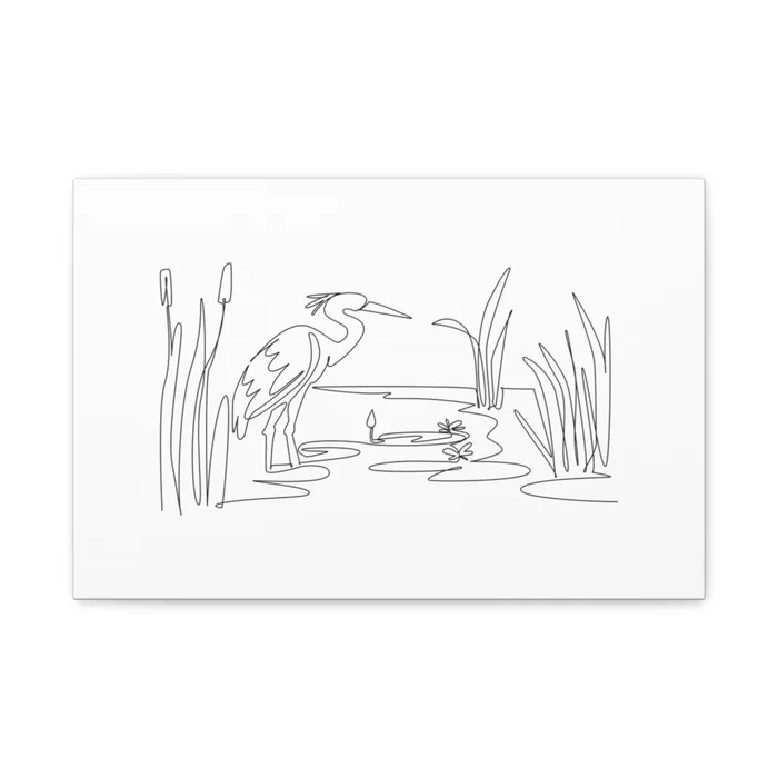 Stork on a Lake One Line Art Canvas Print