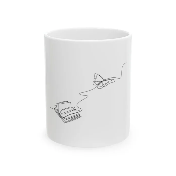 Book and Butterfly One Line Art Mug