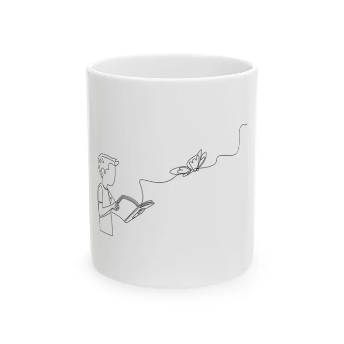 Boy Reading One Line Art Mug