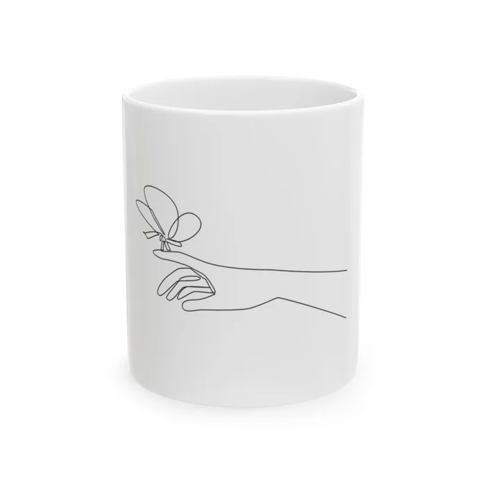Butterfly on a Hand One Line Art Mug