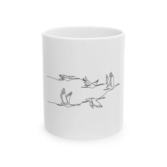 Cranes in Flight One Line Art Mug