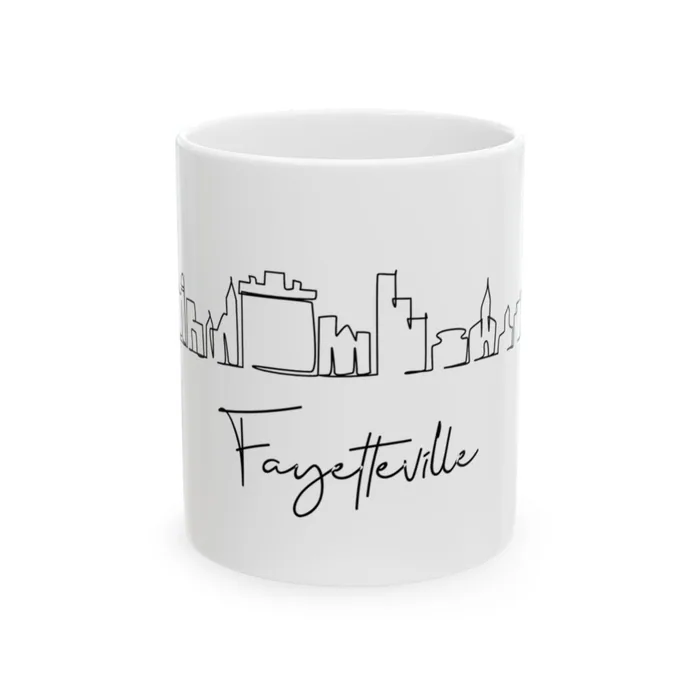 Fayetteville, Arkansas drawn in one continuous line. Fayetteville Arkansas Skyline Mug