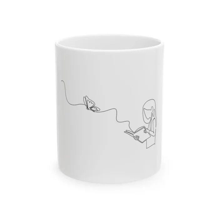 Girl Reading One Line Art Mug