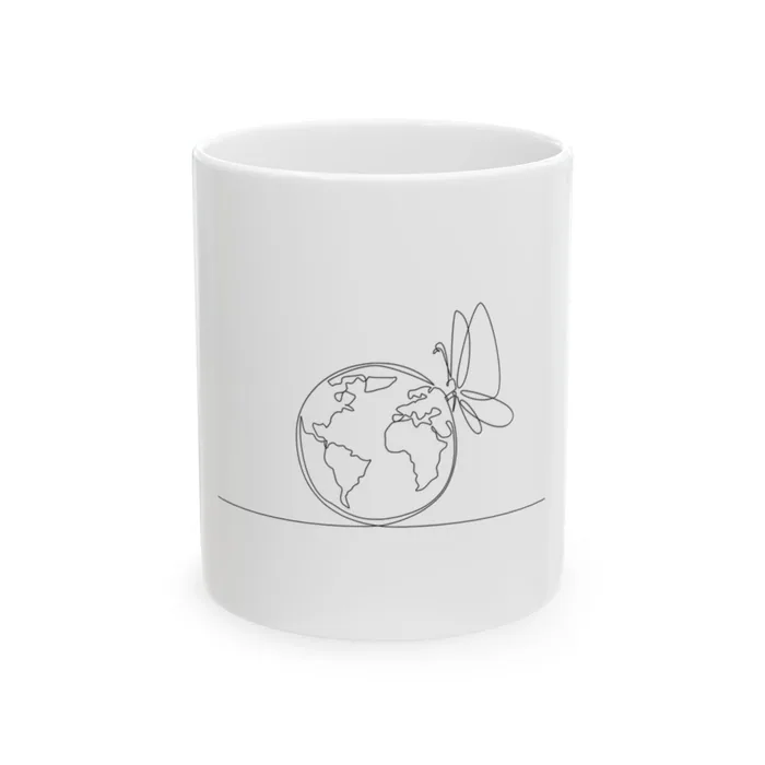 Globe and Butterfly One Line Art Mug