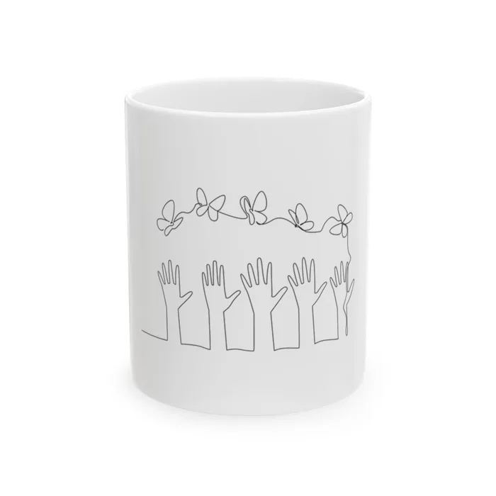 Hands and Butterflies One Line Art Mug