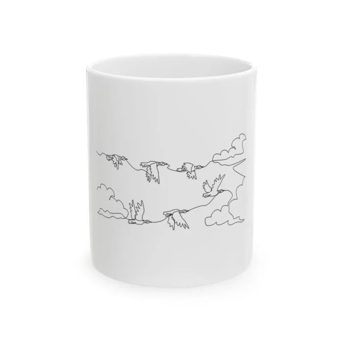 Mallards in Formation One Line Art Mug
