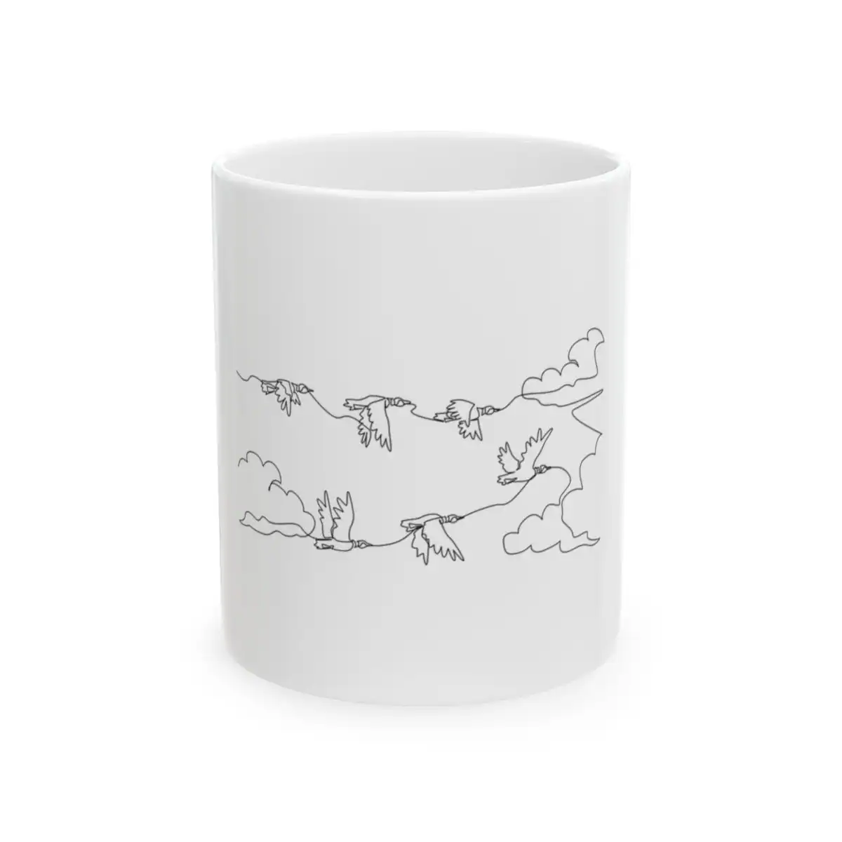 Mallards in Formation One Line Art Mug