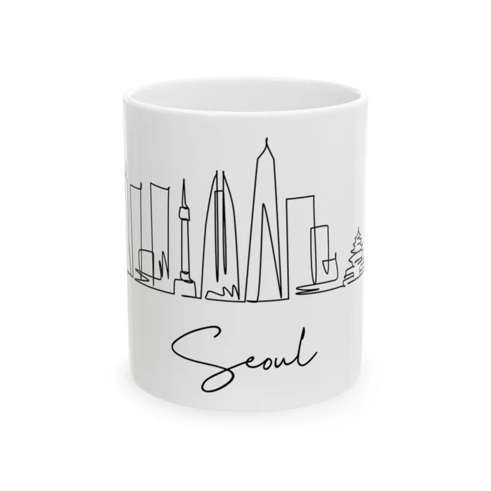 Seoul drawn in one continuous line. Seoul Skyline Mug