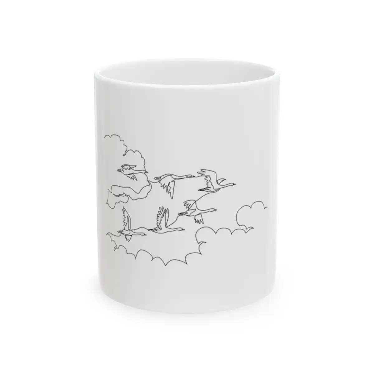 Swans in Formation One Line Art Mug